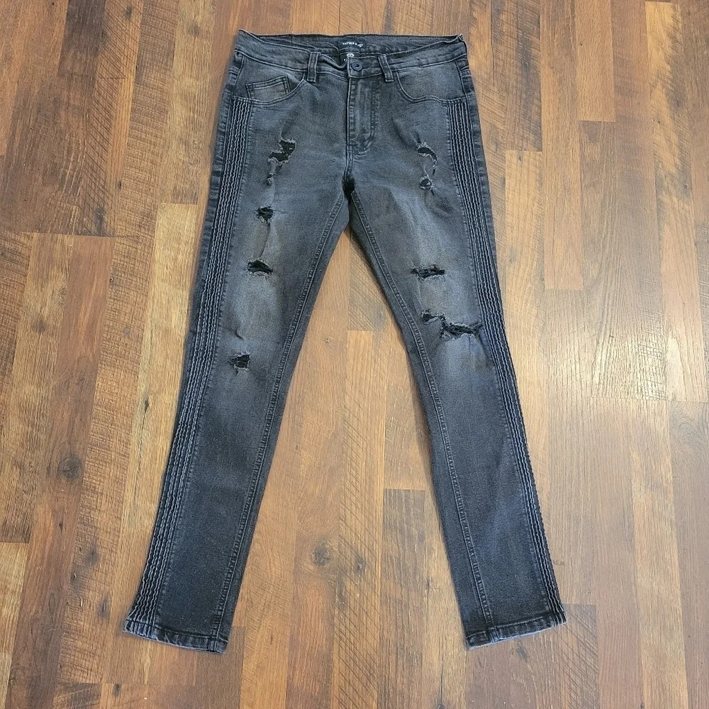 KAYDEN K Black Skinny Textured Distressed Jeans Size 30